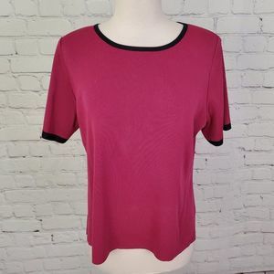 MISOOK Raspberry Pink Black Knit Top L